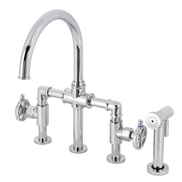 Kingston Brass KS2331CG Industrial Style Bridge Kitchen Faucet with Brass Sprayer, Polished Chrome KS2331CG - main